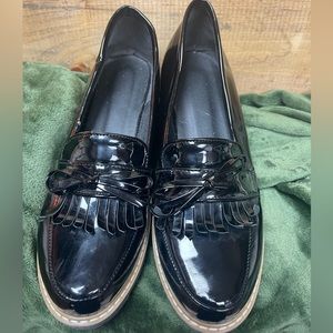 Black patent platform loafers. Used great condition